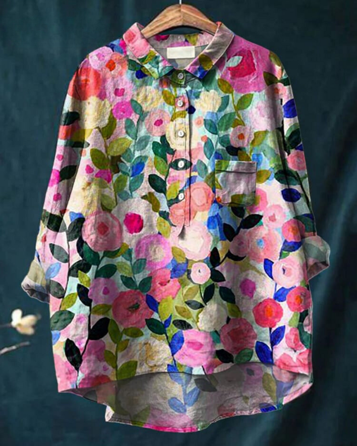 Margaux Floral | blouse van katoen en linnen met bloemenprint